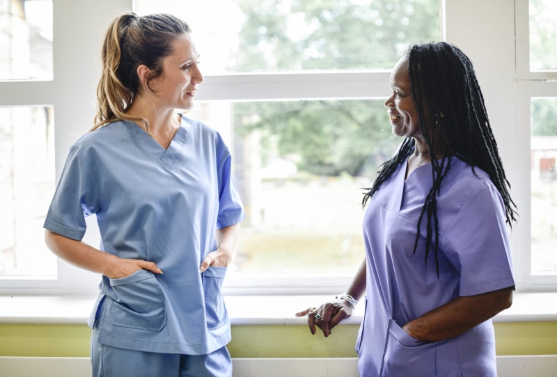 Nurses having a conversation in the hospital