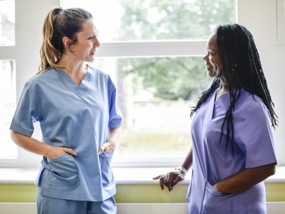 Nurses having a conversation in the hospital